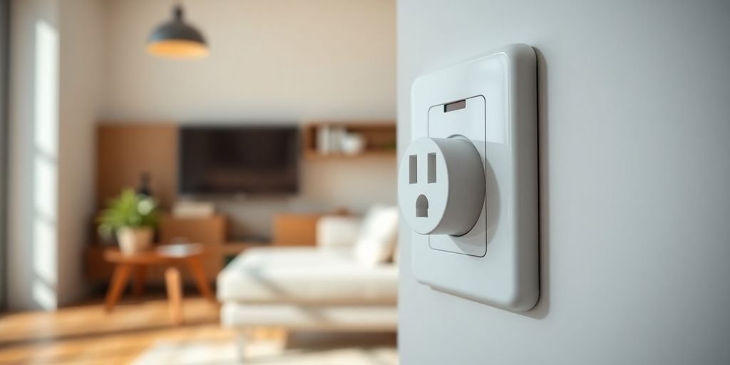 Imagem de uma tomada inteligente em um ambiente moderno.